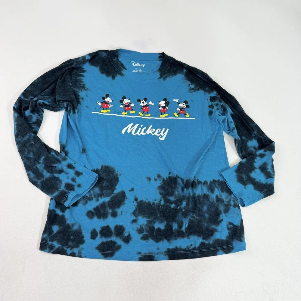 Disney Mickey Mouse Shirt Youth XL Blue Black Tie Dye Long Sleeve Graphic Tee
